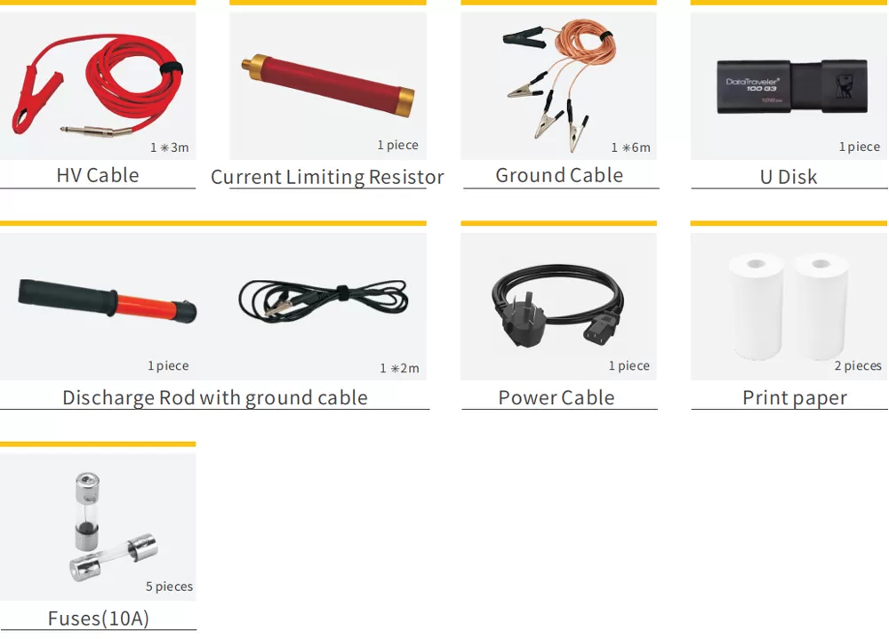 Accessories of DHVT Series 60kV, 120kV, 200kV Portable DC High Pot Accessories of DHVT Series 60kV, 120kV, 200kV Portable DC High Pot