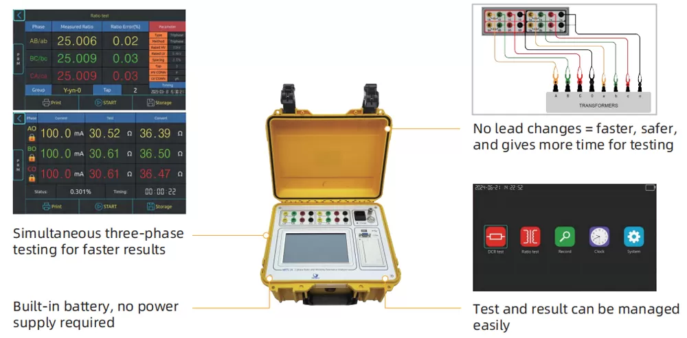 Features of MFTS-2A 3-phase Ratio and Winding Resistance Analyzer